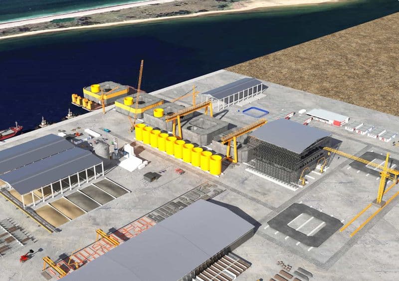 Illustrative Projection of a Concrete Floating Foundations Fabrication Line by BW Ideol in Ardersier (Scotland); credit BW Ideol